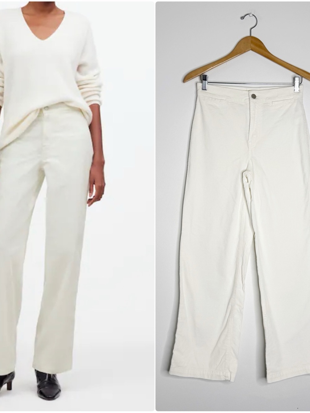 Madewell Emmett Wide Leg Corduroy Pants Size 26 Ivory High Rise